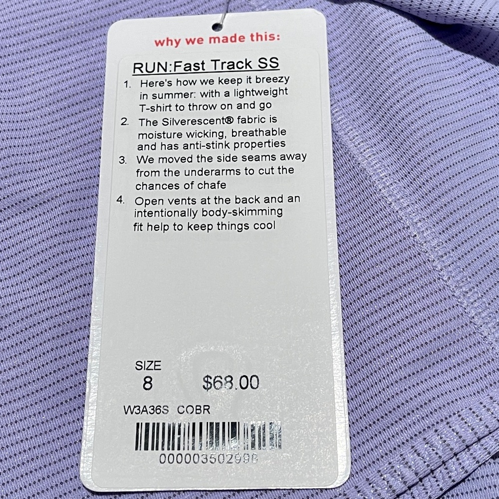 🦄Lululemon Athletica RUN: Fast Track Short Sleeve Shirt - Size 8 - NWT🦄 - Picture 8 of 8